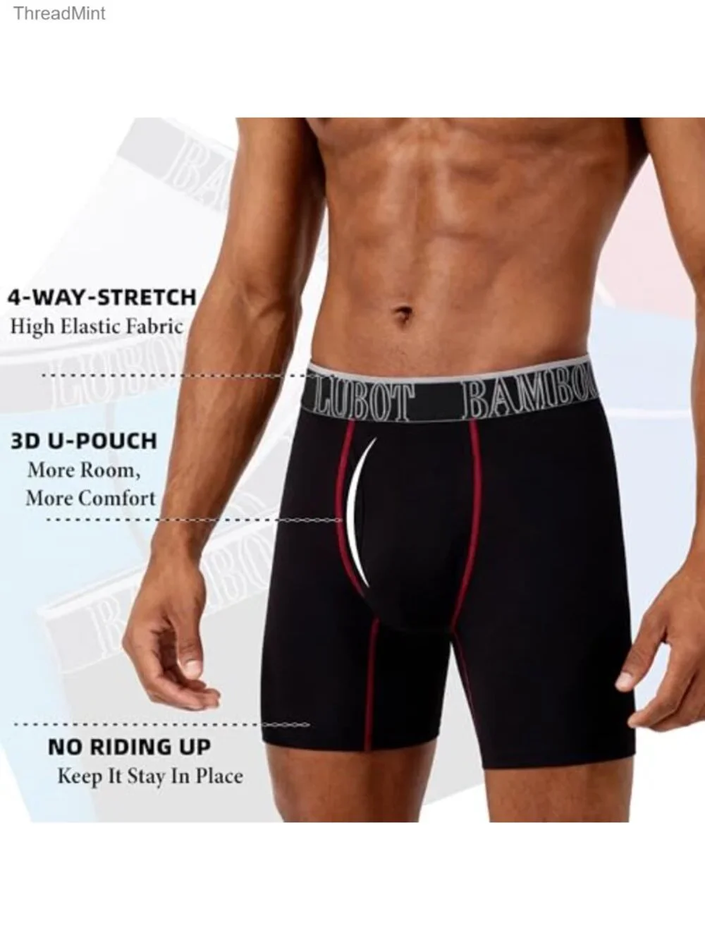 LUBOT Men's Bamboo Viscose Boxer Briefs 4-Pack Breathable Moisture-Wicking